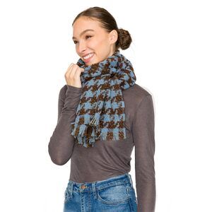 5391 Women's Fall & Winter Blanket Scarf- Houndstooth (blue) (17